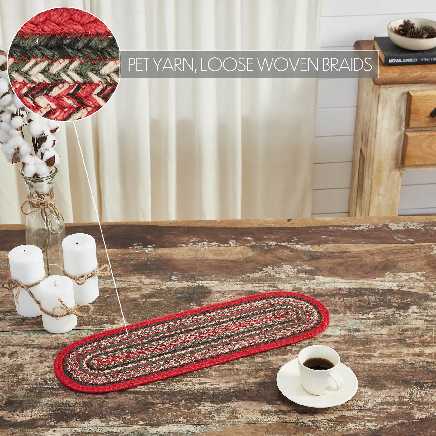 Forrester Red and Green Indoor/Outdoor Oval 24" Table Runner