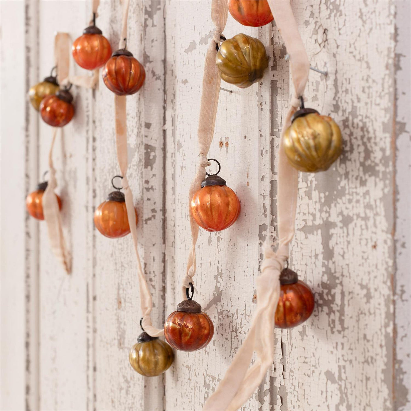 Mini Pumpkin Mercury Glass Ornaments on Garland