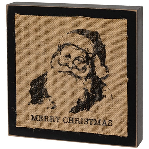 Set of 2 Stamped Burlap Santa Box Signs