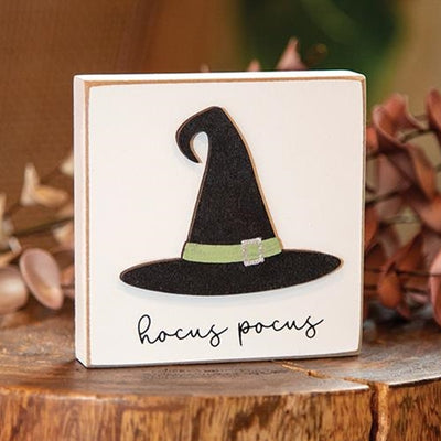 💙 Hocus Pocus Witch Hat Mini 3.5" Wooden Block Sign