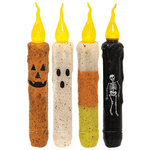 💙 Set of 4 Grungy Halloween Flicker Timer Taper Candles