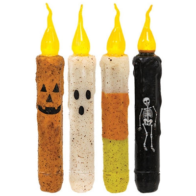 💙 Set of 4 Grungy Halloween Flicker Timer Taper Candles