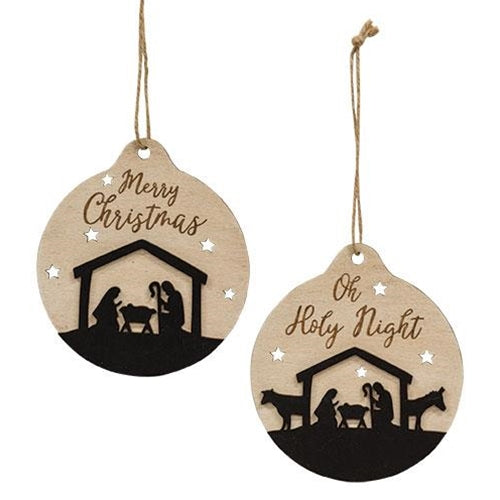 Set of 2 Oh Holy Night Nativity Silhouette Ornaments