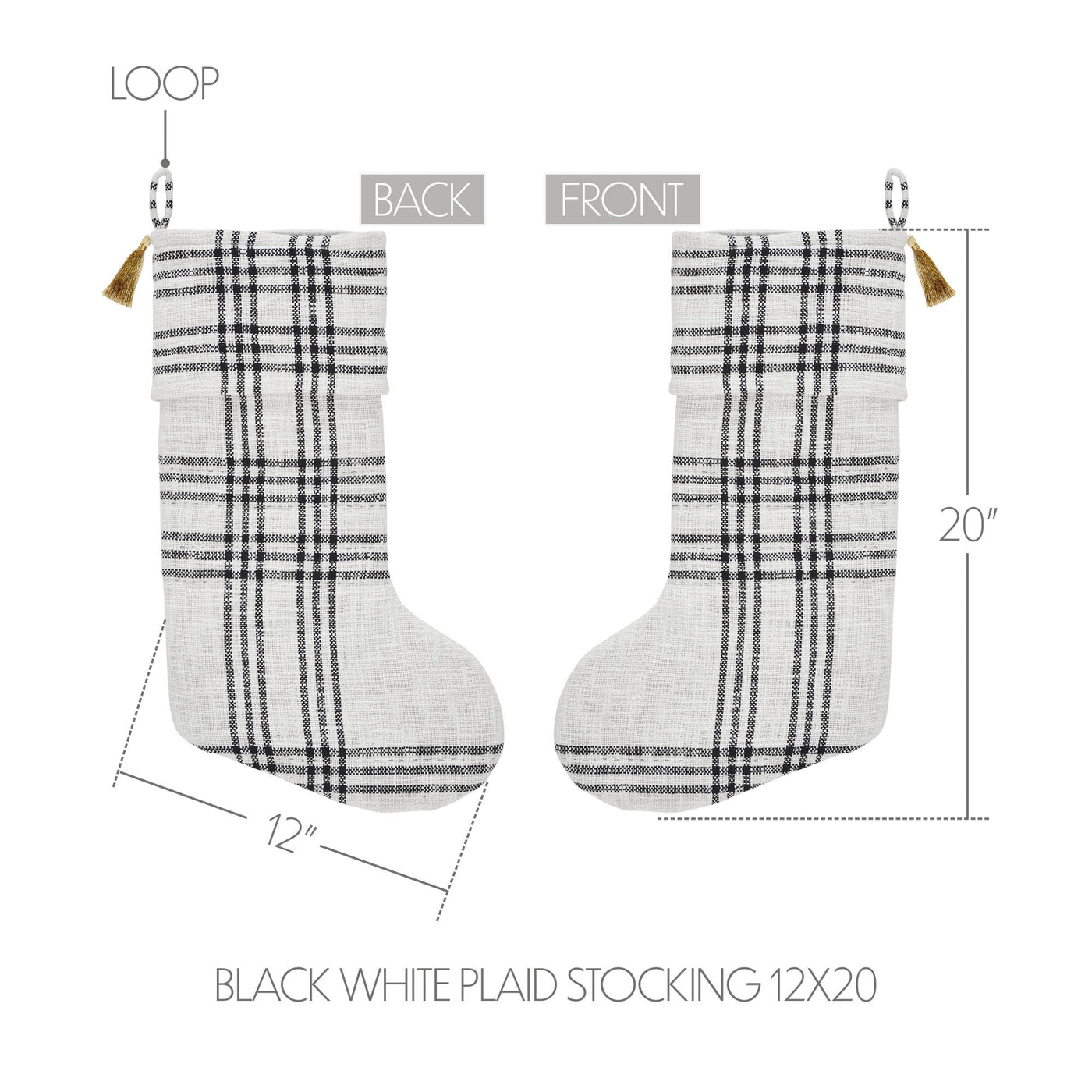 Wintergleam Black and White Plaid 20" Christmas Stocking