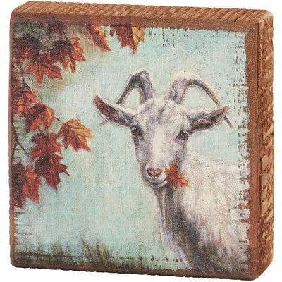 Fall Goat 4" Small Wooden Block Sign