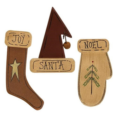 💙 Set of 3 Primitive Wooden Christmas Magnets