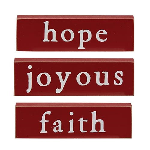 Set of 3 Faith Hope Joyous Thin Mini Block Signs