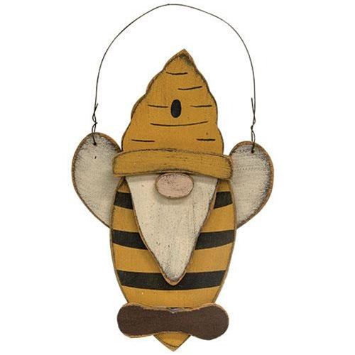 Bee Gnome Distressed Wooden Hanger