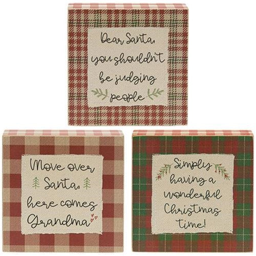 Move Over Santa Here Comes Grandma + 2 More Fun 6" Wooden Block Signs