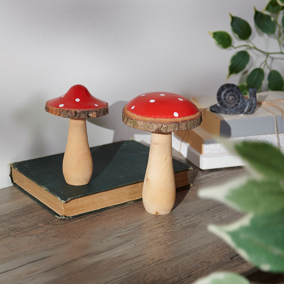 Set of 2 Red Dotted Mushroom Decorative Figures