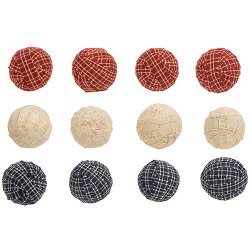 Set of 12 Americana Primitive Plaid Rag Balls 1.5"