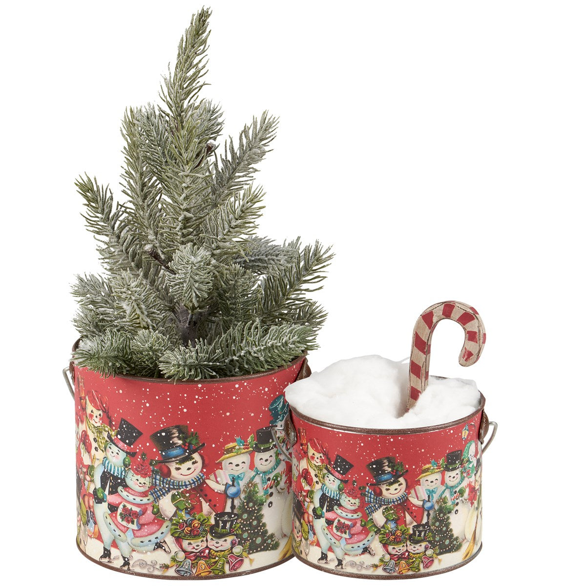 Set of 2 Retro-Style Snowmen Buckets