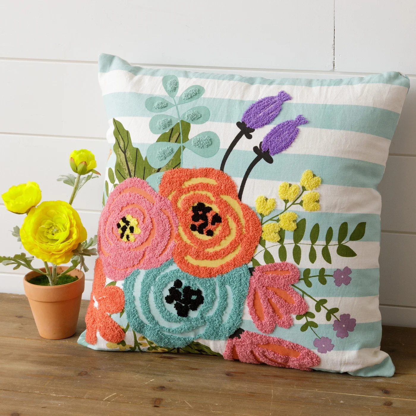 Colorful Tufted Blossoms 18" Accent Pillow