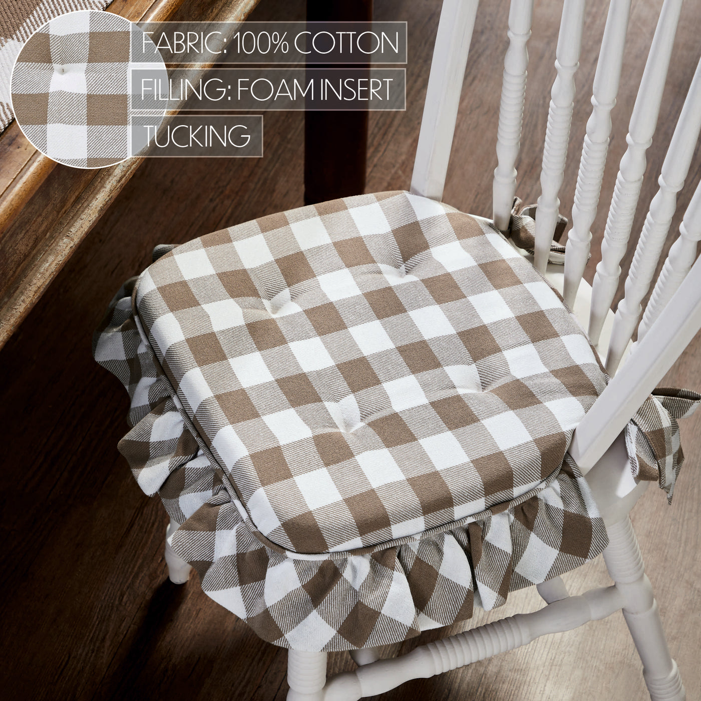 Annie Buffalo Check Portabella Ruffled Chair Pad