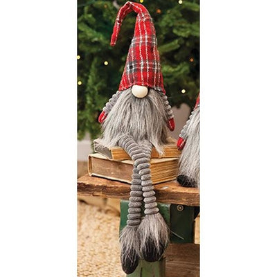 Santa Gnome in Plaid Hat with Dangle Legs