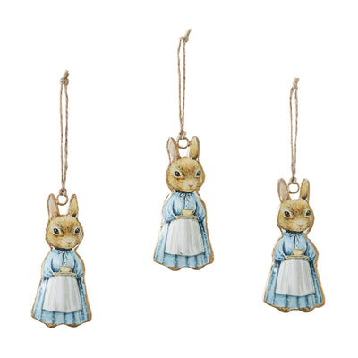 Set of 3 Bunny Rabbit in Apron Metal Ornaments