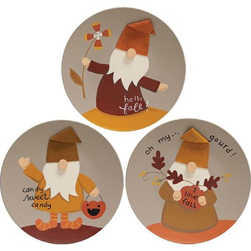 Set of 3 Hello Fall Gnome Decortive Plates