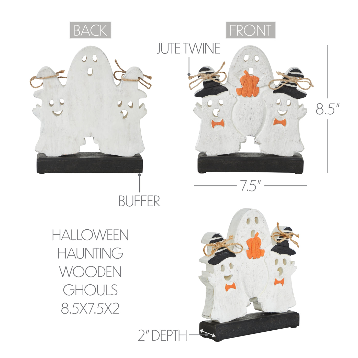 Trio of Ghosts Wooden Tabletop Halloween Decor