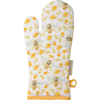 Floral Bees Kitchen Oven Mitt and Hot Pad Set