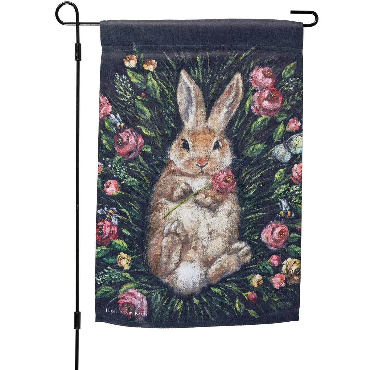 Snuggling Bunny Floral Garden Flag