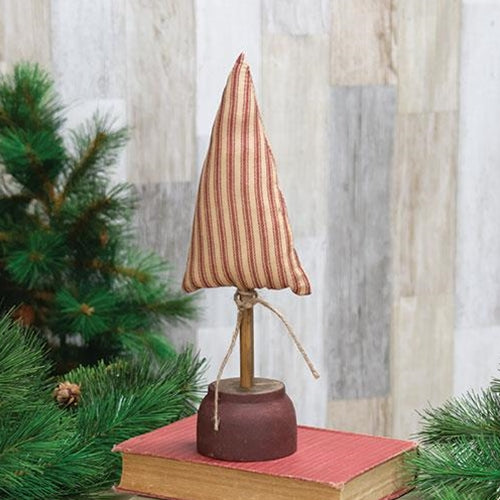 💙 Red Stripe Ticking Christmas Tree on Base 11" H