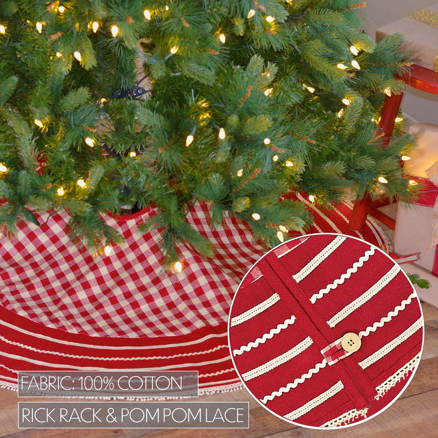 Gretchen Red and White Christmas Tree Skirt 48" Diameter