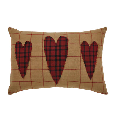 Rustic Triple Heart Accent Pillow 9.5" x 14"