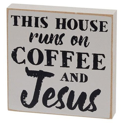 Set of 3 Coffee & Jesus 4" Wooden Square Block Signs