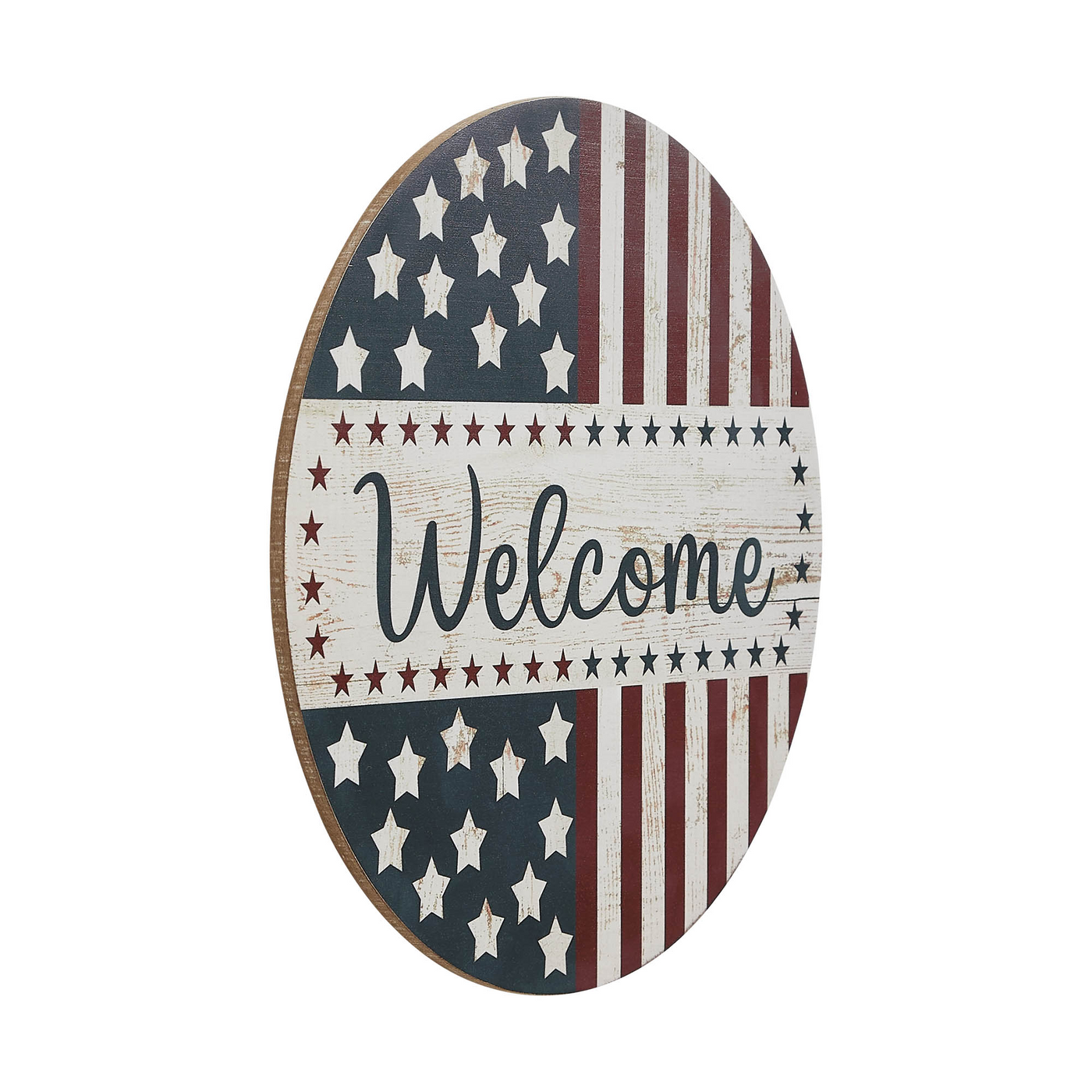 Welcome Stars & Stripes 11" Round Wall Hanging