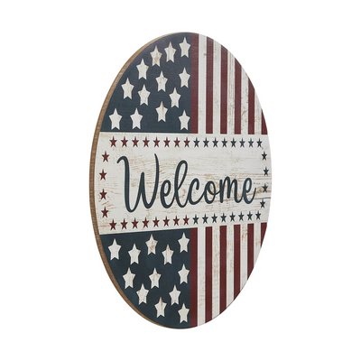 Welcome Stars & Stripes 11" Round Wall Hanging