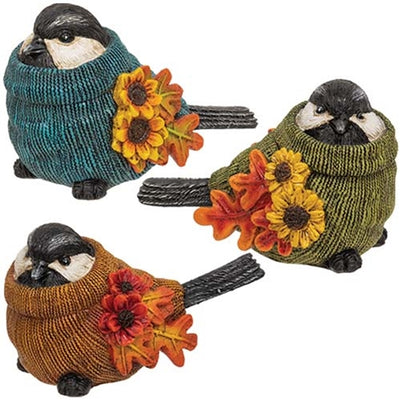 Set of 3 Harvest Sweater Birds with Sunflowers Resin Figures