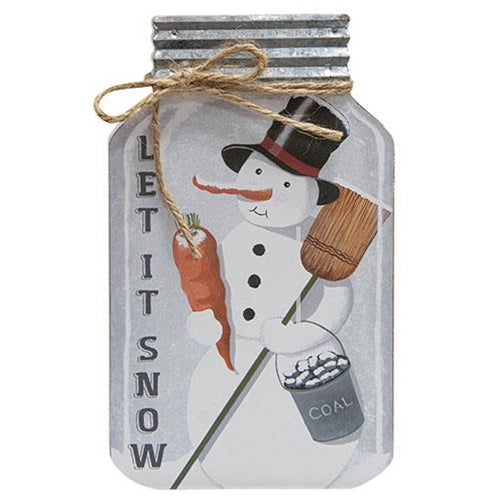 Let It Snow Snowman Chunky Mason Jar Shaped Sitter Sign