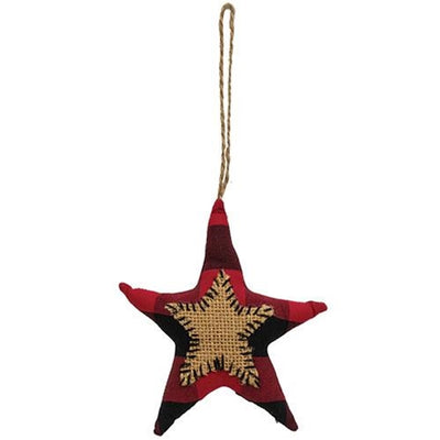 Red & Black Buffalo Check Star Stitched Fabric Ornament