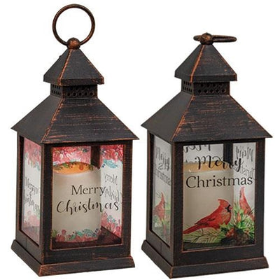 Set of 2 Merry Christmas Lanterns Battery Powered