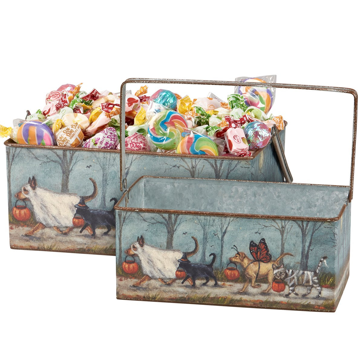Set of 2 Spooky Pet Parade Metal Bin Set