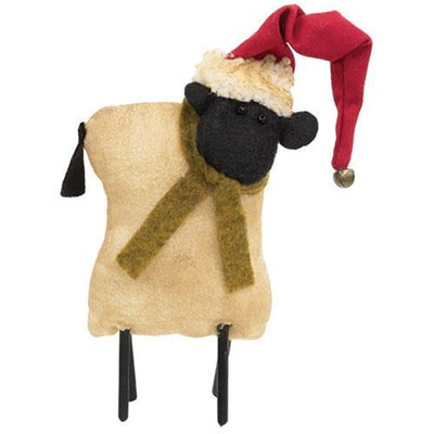 💙 Primitive Sheep in Santa Hat Stuffed Standing Figure