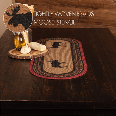 Cumberland Stenciled Moose 36" Jute Oval Table Runner