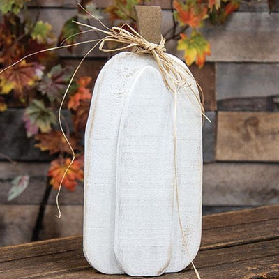 Rustic White Layered Wood Pumpkin Sitter 15.75" H