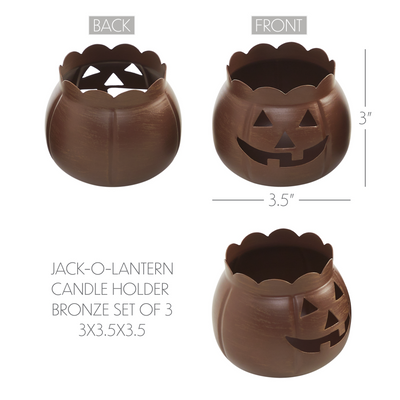 Set of 3 Bronze Jack O Lantern Votive Holders