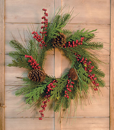 ⚡LABOR DAY WEEKEND Berry Pinecone 20" Faux Evergreen Wreath