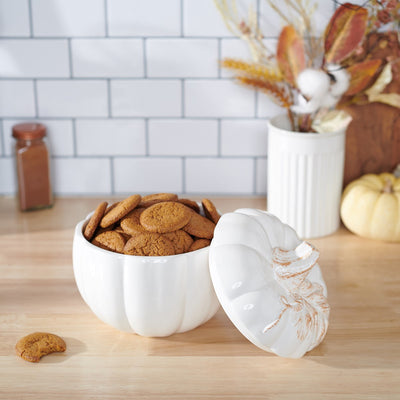 White Pumpkin Ceramic Treat Jar