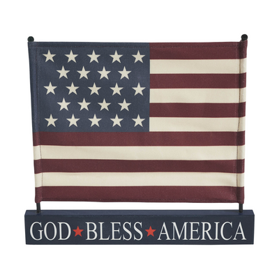 God Bless America Canvas American Flag on Base