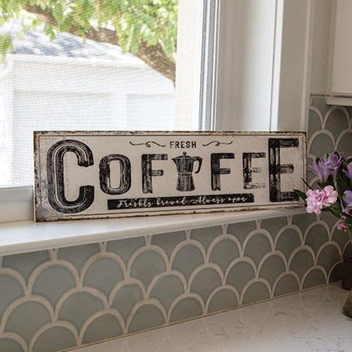 Coffee White Distressed 24" Metal Sign