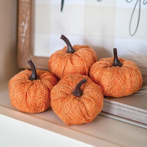 💙 Set of 4 Orange Burlap 2.25" Pumpkins