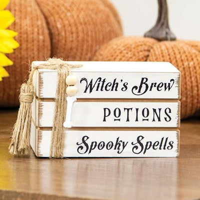 💙 Witch's Brew Potions Spooky Spells Mini Wooden Book Stack