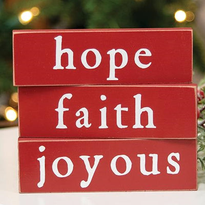 Set of 3 Faith Hope Joyous Thin Mini Block Signs