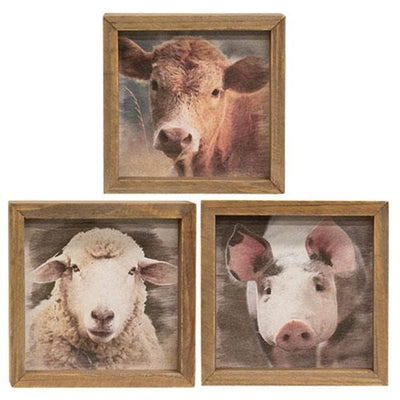 Set of 3 Farm Animal Portrait 6" Framed Signs