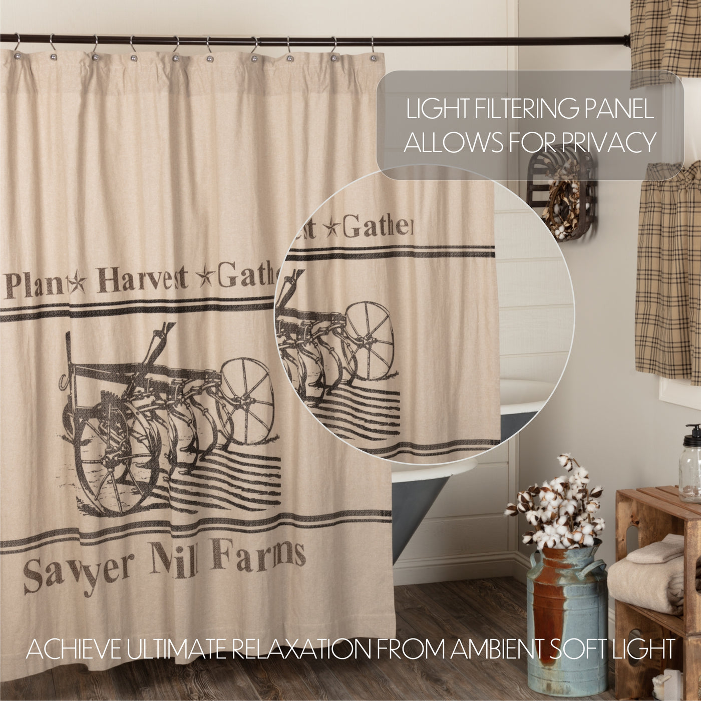 Sawyer Mill Charcoal Plow Shower Curtain 72" x 72"