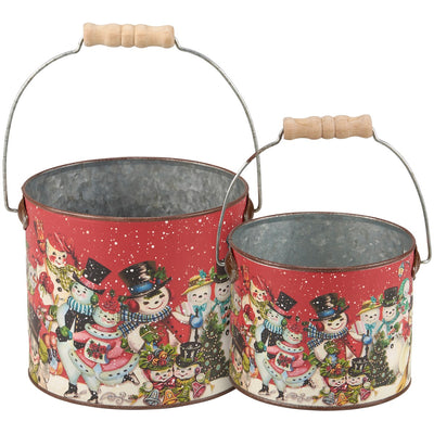 Set of 2 Retro-Style Snowmen Buckets