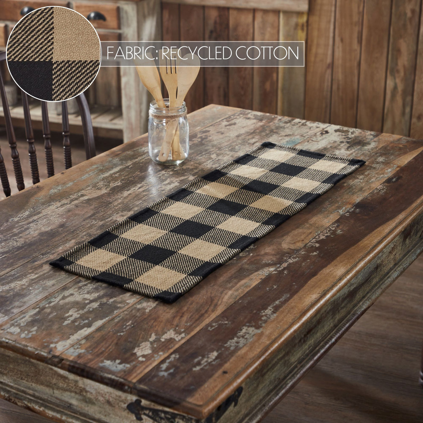 Black Check Table Runner 12" x 36"